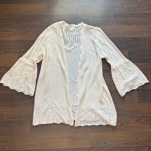 LC Lauren Conrad Bell-Sleeve Pointelle Cardigan Apricot Large